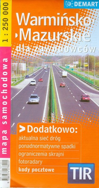 Warmińsko-mazurskie dla zawodowców TIR mapa samochodowa 1:250 000