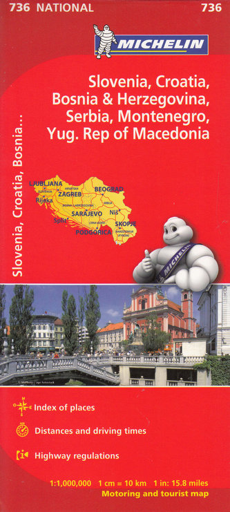 Słowenia Chorwacja Bośnia i Hercegowina Serbia Czarnogóra Macedonia mapa 1:1 000 000