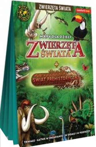 Zwierzęta świata + Świat prehistoryczny. Mapa laminowana dla dzieci Zwierzęta świata + Świat prehistoryczny. Mapa laminowana dla dzieci