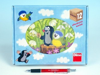 Dřevěné kostky 12 ks - Krtek a ptáček