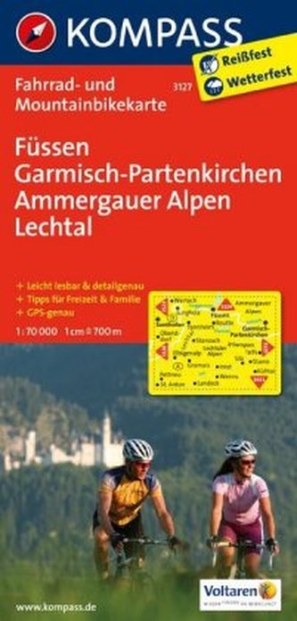 Kompass Fahrradkarte Füssen, Garmisch-Partenkirchen, Ammergauer Alpen, Lechtal