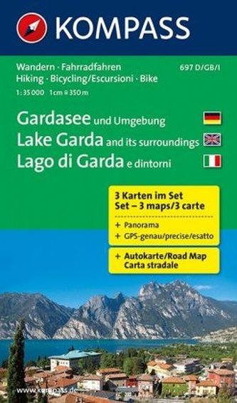 Kompass Karte Gardasee und Umgebung, 3 Bl.. Lake Garda and its surroundings, 3 Bl.. Lago di Garda e dintorni, 3 Bl.