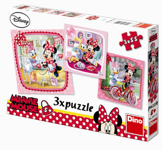 Minnie na návštěvě - puzzle 3 motivy v balení 3x55 dílků