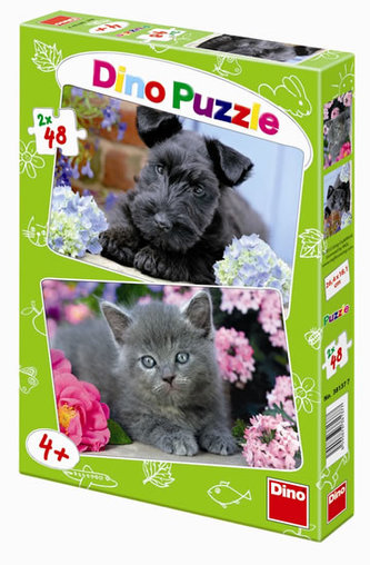 Pejsek a Kočička - puzzle 2 motivy v balení 2x48 dílků