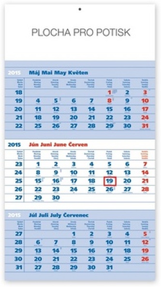 Štandard modrý 3mesačný so slovenskými menami - nástenný kalendár 2015