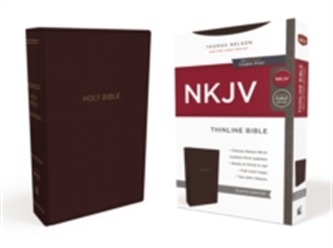NKJV, Thinline Bible, Standard Print, Leathersoft, Burgundy, Red Letter Edition, Comfort Print