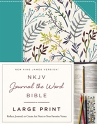 NKJV, Journal the Word Bible, Large Print, Cloth over Board, Blue Floral, Red Letter Edition