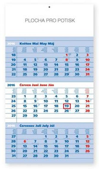 Standard modrý 3měsíční - nástěnný kalendář 2016