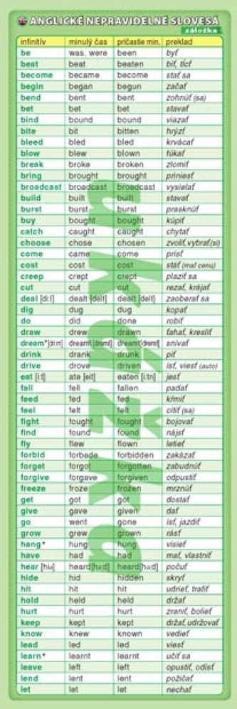 Záložka - Anglické nepravidelné slovesá