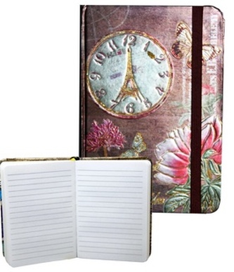 Zápisník s gumičkou 95x140 mm zlatý s hodinami A