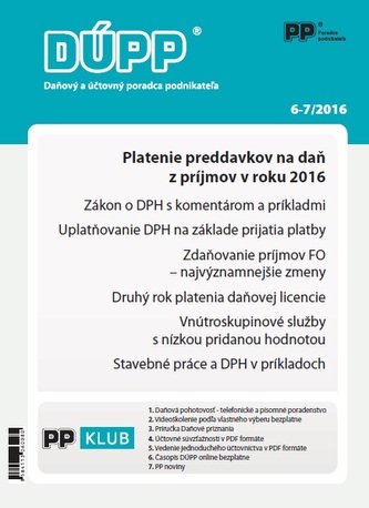 DÚPP 6-7/2016 Platenie preddavkov na daň z príjmov v roku 2016