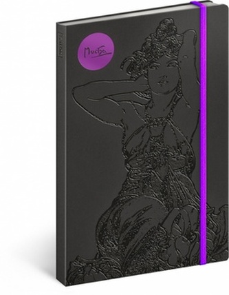 Notes - Alfons Mucha/Ametyst, linkovaný, 13 x 21 cm