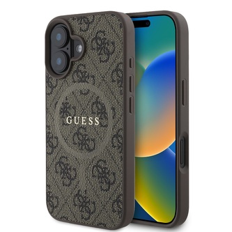 Guess PU Leather 4G Colored Ring MagSafe Zadní Kryt pro iPhone 16 Brown