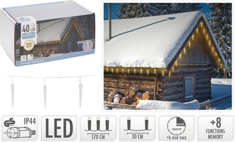 LED osvětlení - 20x rampouch, 40 LED, 570 cm, teplá bílá