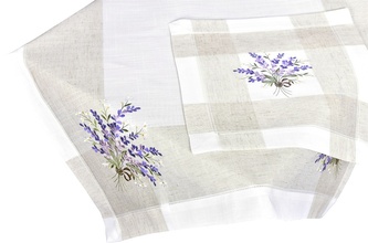 Ubrus celoroční, Levandule na lnu, bílo béžový 85 x 85 cm