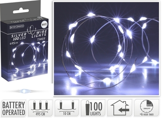 Světelný řetěz 505 cm s časovačem, 100 mikro LED studené bílé světlo