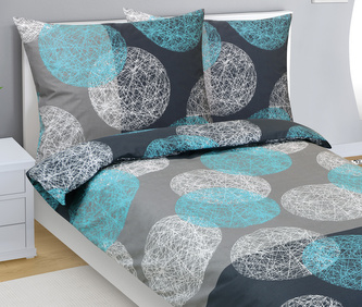Povlečení bavlněné - Koule tyrkysová, šedá - 140x200, 70x90 cm