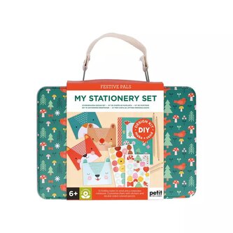 Petit Collage Kreativní kufřík zelený Dopisní souprava se zvířátky