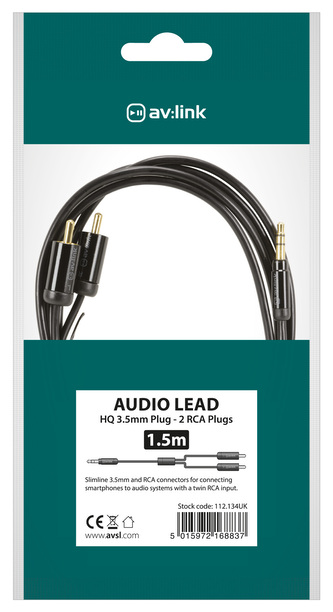 AV:link Precision kabel Jack 3.5mm stereo samec 2x RCA samec, 1.5m