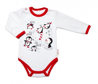 Baby Nellys Kojenecké body, dl. rukáv, Winter Bear, bílé, vel. 80; 80 (9-12m)