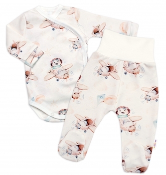 Zavinovací kojenecké body + polodupačky 2D sada, Baby Nellys, Piloti, krémová, vel. 62; 62 (2-3m)