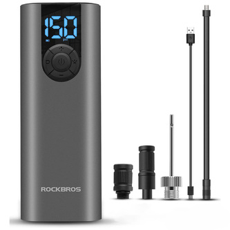 Elektryczna pompka do roweru Rockbros 42720001001 z wyświetlaczem LED + kabel USB-C - USB-A - czarna