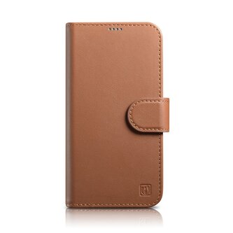 iCarer Wallet Case 2in1 etui iPhone 14 Pro Max skórzany pokrowiec z klapką Anti-RFID brązowy (WMI14220728-BN)