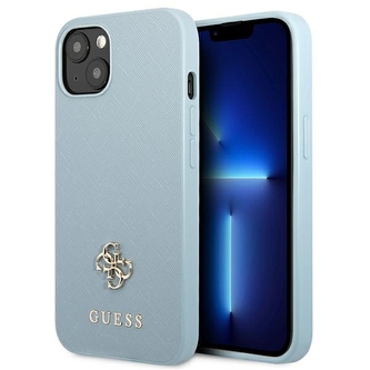 Etui Guess Saffiano 4G Small Metal Logo na iPhone 13 mini - niebieskie