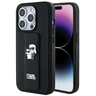 Etui Karl Lagerfeld Gripstand Saffiano Karl&Choupette Pins na iPhone 14 Pro - czarne
