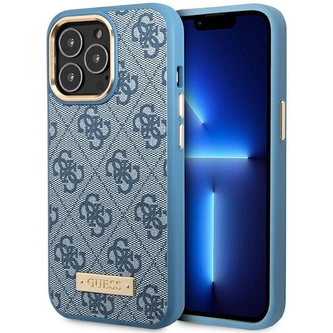Etui Guess 4G Logo Plate MagSafe na iPhone 14 Pro Max - niebieskie