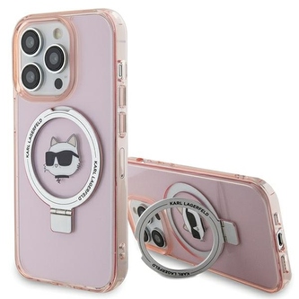 Etui Karl Lagerfeld Ring Stand Choupette Head MagSafe do iPhone 15 Pro Max - różowe