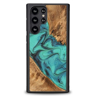 Etui Bewood Unique Turquoise z drewna i żywicy na Samsung Galaxy S22 Ultra - turkusowo-czarne