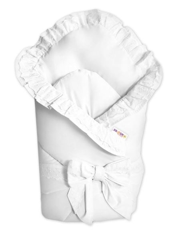 Baby Nellys Rychlozavinovačka s dvěma volánky a stuhou, bílá s výšivkou