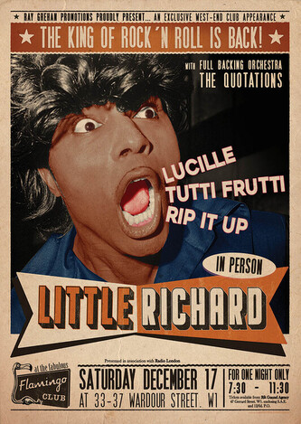 Plakát, Obraz - Little Richard Flamingo - Club Wardour St, 59.4 × 84.1 cm