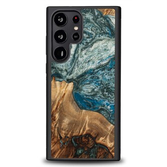 Etui Bewood Unique Planeta Ziemia z drewna i żywicy na Samsung Galaxy S23 Ultra - niebiesko-zielone