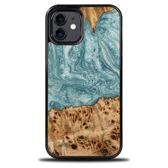 Etui Bewood Unique Uran z drewna i żywicy na iPhone 12 / 12 Pro - niebiesko-białe