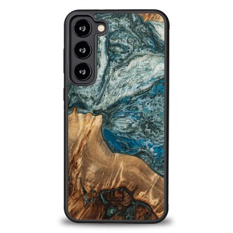 Etui Bewood Unique Planeta Ziemia z drewna i żywicy na Samsung Galaxy S23+ - niebiesko-zielone
