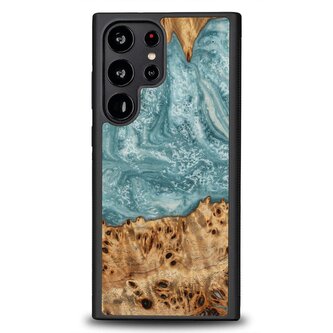 Etui Bewood Unique Uran z drewna i żywicy na Samsung Galaxy S23 Ultra - niebiesko-białe
