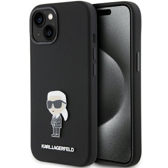 Etui Karl Lagerfeld Silicone Ikonik Metal Pin na iPhone 15 Plus / 14 Plus - czarne