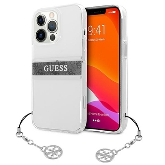 Etui Guess 4G Grey Strap Charm na iPhone 13 Pro / 13 - przezroczyste