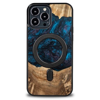 Etui Bewood Unique MagSafe Neptun z drewna i żywicy na iPhone 13 Pro Max - granatowo-czarne