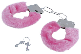 Růžová pouta kovová s plyšem