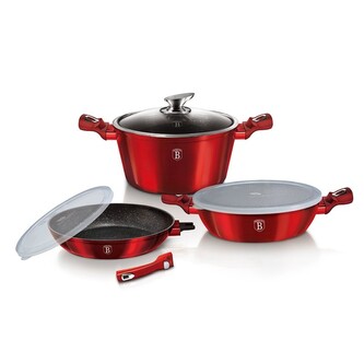 Sada nádobí s odnímatelnou rukojetí a mramorovým povrchem 6 ks Burgundy Metallic Line