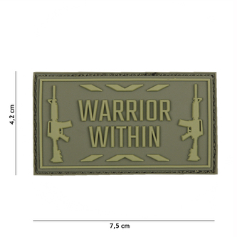 Gumová nášivka 101 Inc nápis Warrior Within - olivová