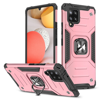 Wozinsky Ring Armor pancerne hybrydowe etui pokrowiec + magnetyczny uchwyt Samsung Galaxy A42 5G różowy