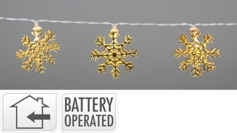 Vánoční osvětlení 10x LED zlaté vločky, délka 120 cm