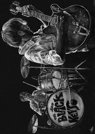 Plakát, Obraz - Black Keys - b/w drawing, 59.4 × 84 cm