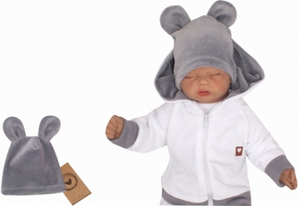 Z&Z Velurová, semišková čepička s oušky Teddy, šedá, vel. 80/86; 80/86 (12-18m)