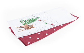 Vánoční utěrka FESTIVE FEAST 100% bavlna 45x65 cm srneček/červená (cena za 2 kusy)