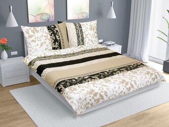 Povlečení bavlna na dvoudeku - béžové lístky - 180x200, 2ks 70x90 cm